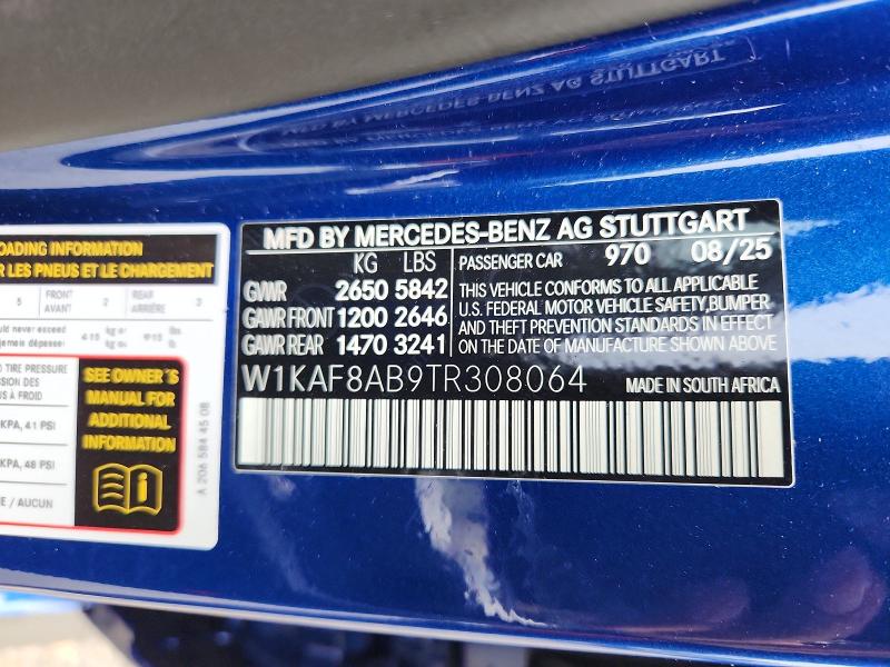 2026 Mercedes-benz C მანქანა იყიდება აუქციონზე, vin: W1KAF8AB9TR308064, აუქციონის ნომერი: 47548546