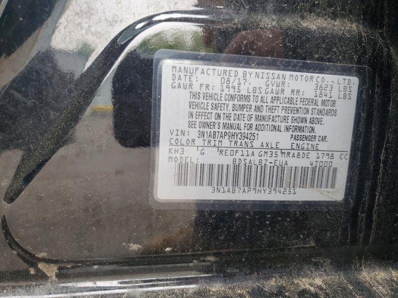 52712416 :رقم المزاد ، 3N1AB7AP9HY394251 vin ، 2017 Nissan Sentra مزاد بيع
