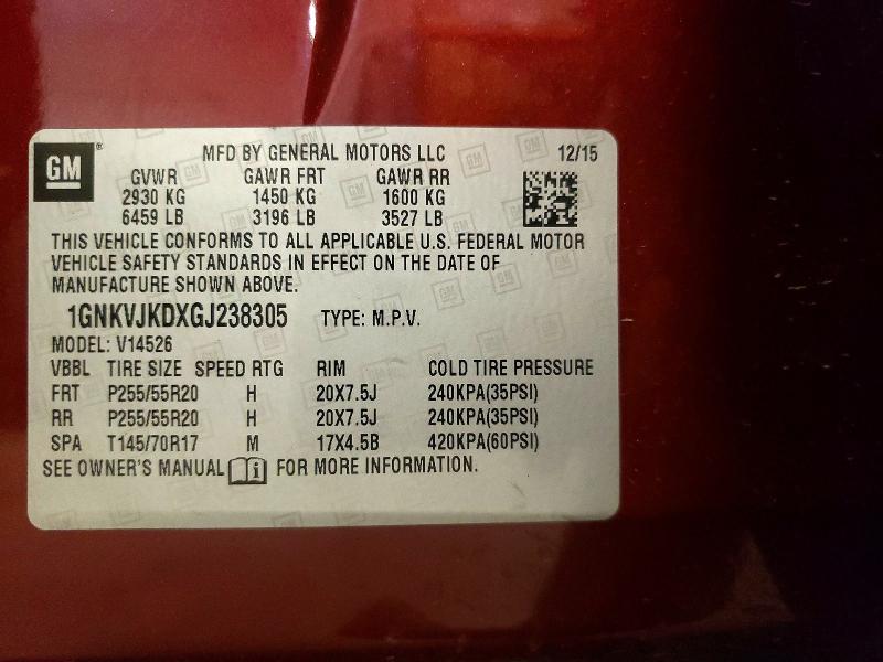 52733506 :رقم المزاد ، 1GNKVJKDXGJ238305 vin ، 2016 Chevrolet Traverse مزاد بيع