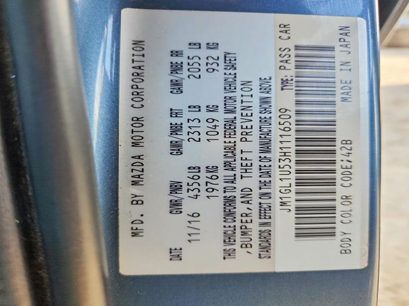54047096 :رقم المزاد ، JM1GL1U53H1116509 vin ، 2017 Mazda 6 مزاد بيع