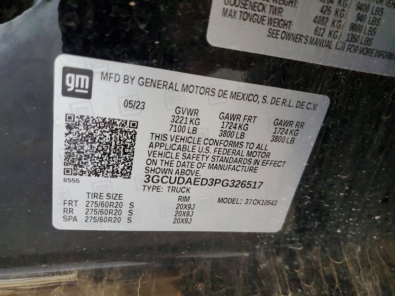 55166736 :رقم المزاد ، 3GCUDAED3PG326517 vin ، 2023 Chevrolet Silverado مزاد بيع