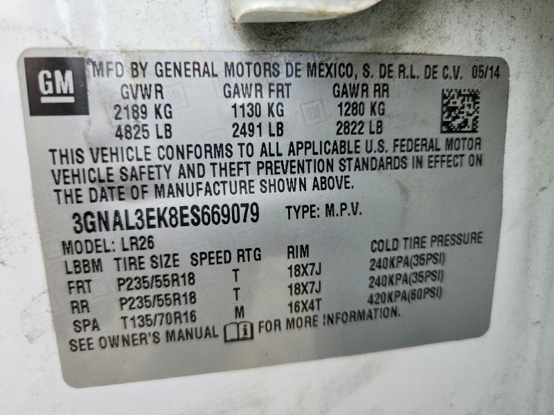 54609526 :رقم المزاد ، 3GNAL3EK8ES669079 vin ، 2014 Chevrolet Captiva مزاد بيع