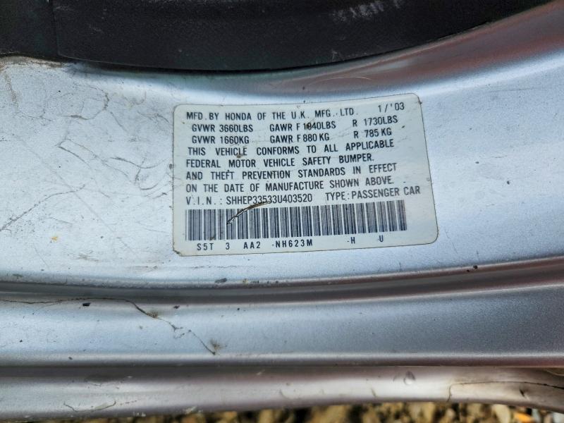 Auction sale of the 2003 Honda Civic, vin: SHHEP33533U403520, lot number: 55462126