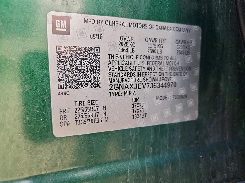 53551356 :رقم المزاد ، 2GNAXJEV7J6344970 vin ، 2018 Chevrolet Equinox مزاد بيع