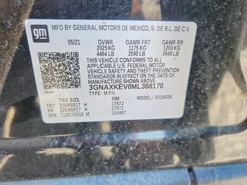 Aukcja sprzedaży 2021 Chevrolet Equinox, vin: 3GNAXKEV0ML388170, numer aukcji: 54964396