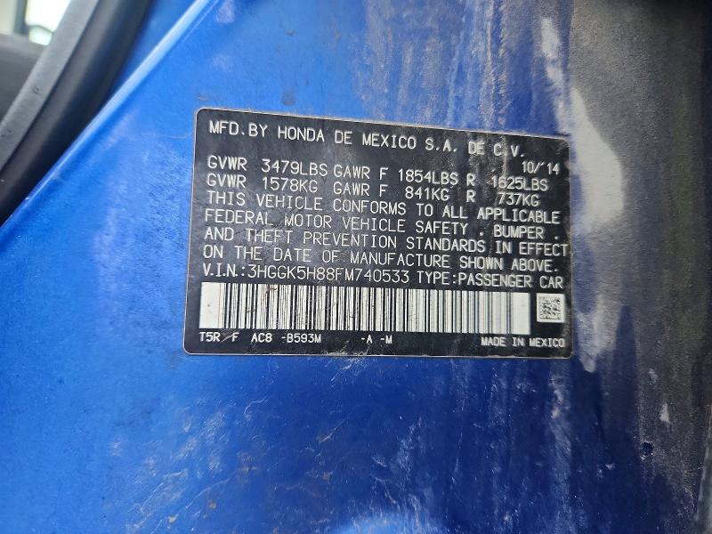 Продажа на аукционе авто 2015 Honda Fit, vin: 3HGGK5H88FM740533, номер лота: 53266276