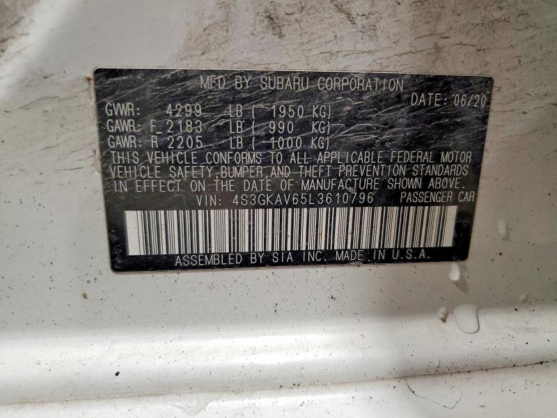 2020 Subaru Impreza მანქანა იყიდება აუქციონზე, vin: 4S3GKAV65L3610796, აუქციონის ნომერი: 52206256