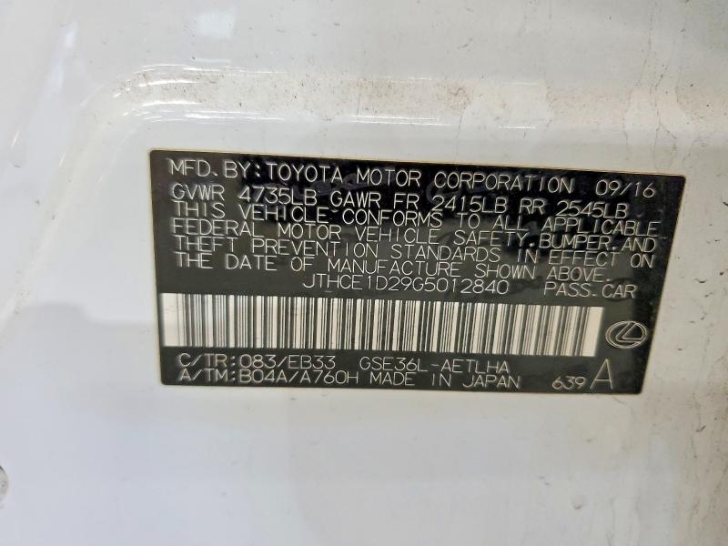 2016 Lexus Is მანქანა იყიდება აუქციონზე, vin: JTHCE1D29G5012840, აუქციონის ნომერი: 50482406