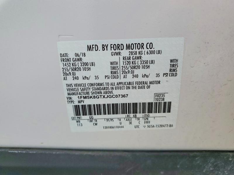 Продаж на аукціоні авто 2018 Ford Explorer, vin: 1FM5K8GTXJGC07367, номер лоту: 54539636