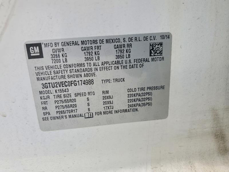 Продаж на аукціоні авто 2015 Gmc Sierra, vin: 3GTU2VEC0FG174988, номер лоту: 54183496