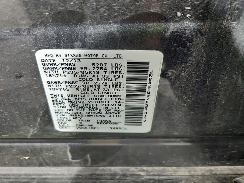 Продажа на аукционе авто 2014 Nissan Murano, vin: JN8AZ1MW7EW513110, номер лота: 53561606