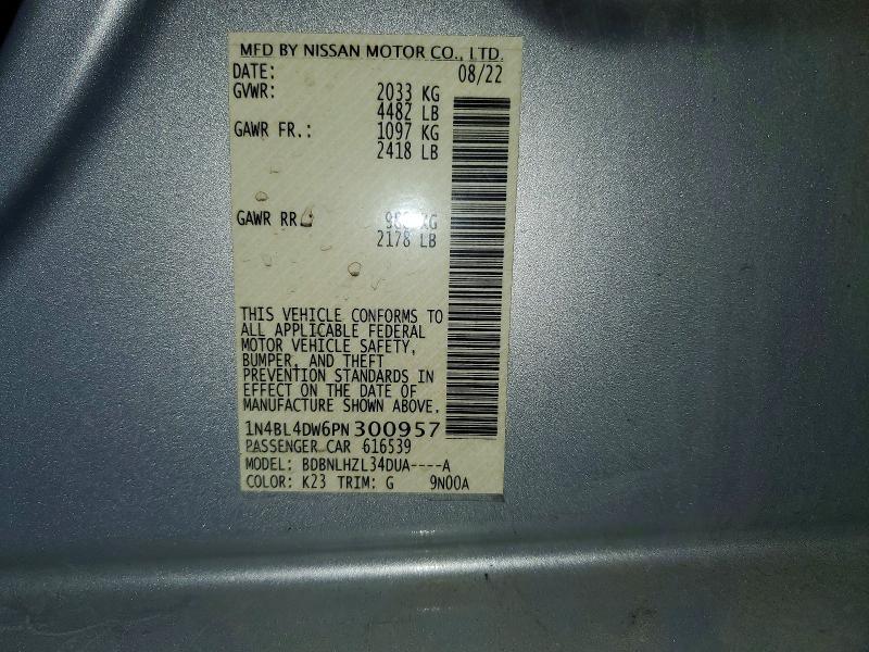 2023 Nissan Altima მანქანა იყიდება აუქციონზე, vin: 1N4BL4DW6PN300957, აუქციონის ნომერი: 52664096