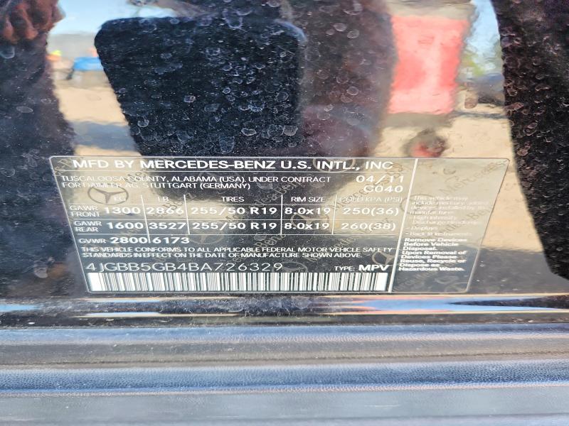 Aukcja sprzedaży 2011 Mercedes-benz Ml, vin: 4JGBB5GB4BA726329, numer aukcji: 54793596