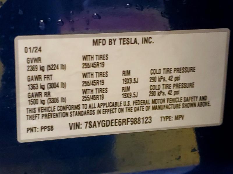 53973856 :رقم المزاد ، 7SAYGDEE6RF988123 vin ، 2024 Tesla Model Y مزاد بيع