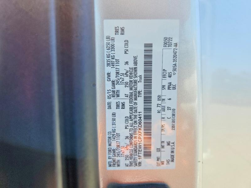 54111926 :رقم المزاد ، 1FTEW1CPXFKD60411 vin ، 2015 Ford F150 مزاد بيع