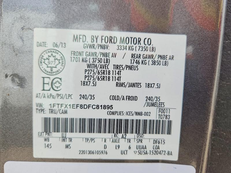 52208106 :رقم المزاد ، 1FTFX1EF8DFC81895 vin ، 2013 Ford F150 مزاد بيع