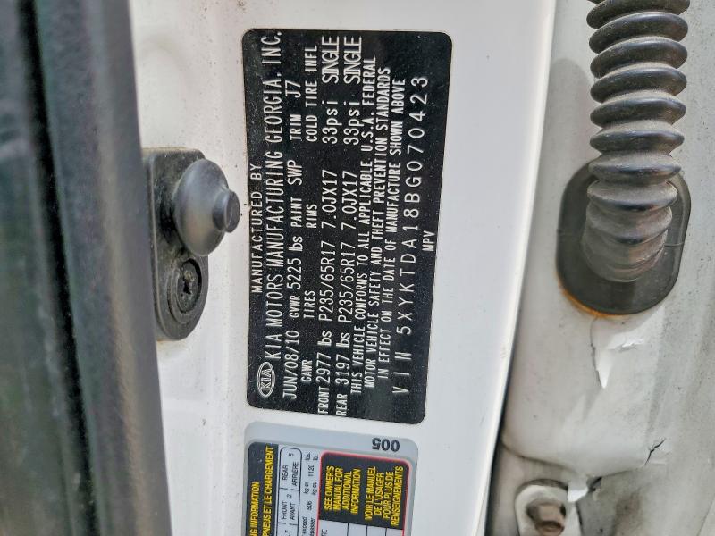 2011 Kia Sorento მანქანა იყიდება აუქციონზე, vin: 5XYKTDA18BG070423, აუქციონის ნომერი: 52777106