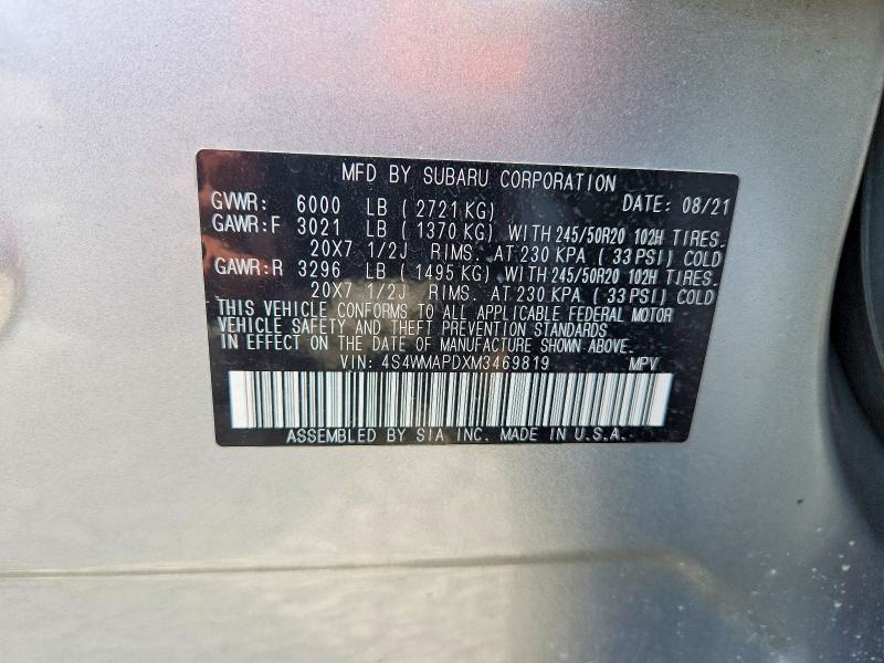 Продажа на аукционе авто 2021 Subaru Ascent, vin: 4S4WMAPDXM3469819, номер лота: 55595286