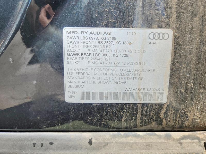 Aukcja sprzedaży 2019 Audi E-tron, vin: WA1VABGE1KB024518, numer aukcji: 53467756