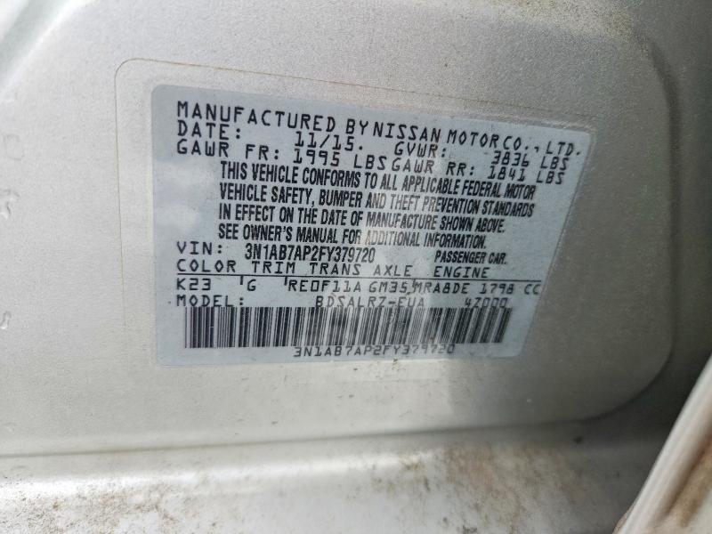 2015 Nissan Sentra მანქანა იყიდება აუქციონზე, vin: 3N1AB7AP2FY379720, აუქციონის ნომერი: 55278966