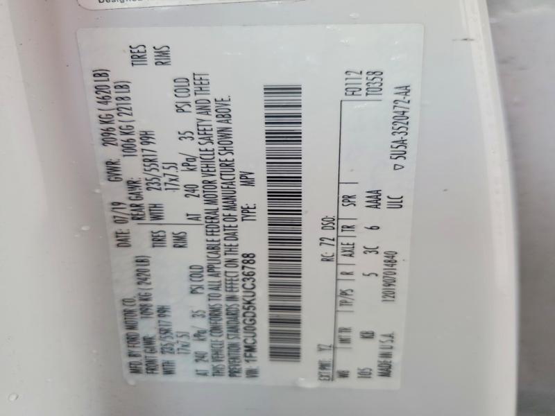 Aukcja sprzedaży 2019 Ford Escape, vin: 1FMCU0GD5KUC36788, numer aukcji: 52235646