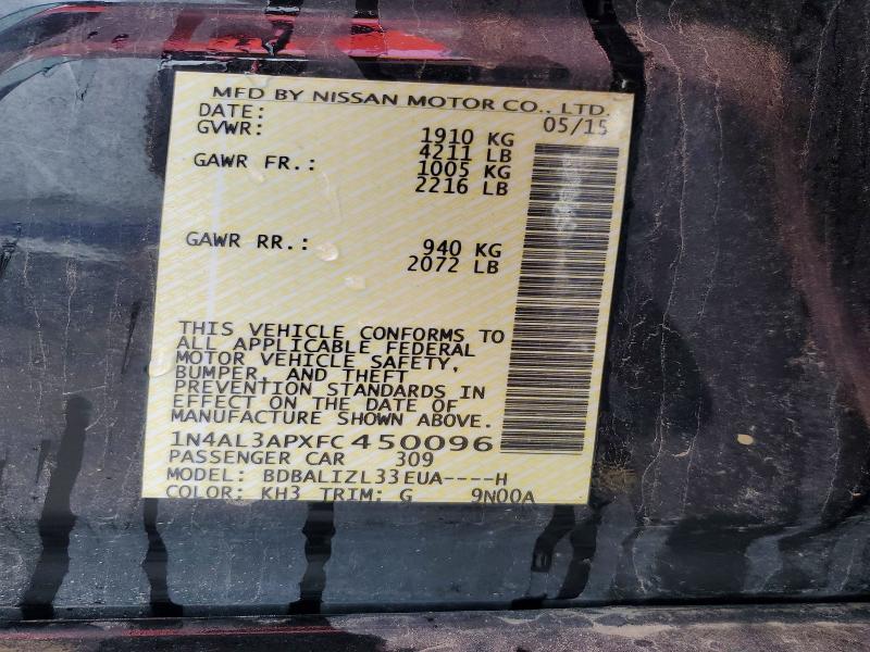 2015 Nissan Altima მანქანა იყიდება აუქციონზე, vin: 1N4AL3APXFC450096, აუქციონის ნომერი: 55000526