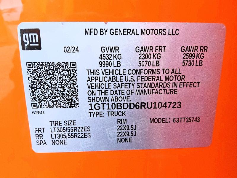 2024 Gmc Hummer Pickup მანქანა იყიდება აუქციონზე, vin: 1GT10BDD6RU104723, აუქციონის ნომერი: 52532546