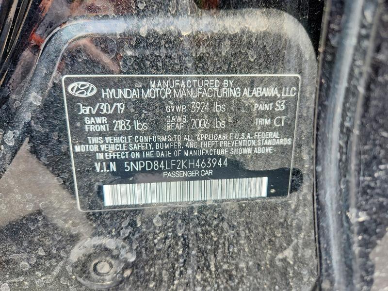 2019 Hyundai Elantra მანქანა იყიდება აუქციონზე, vin: 5NPD84LF2KH463944, აუქციონის ნომერი: 50261336