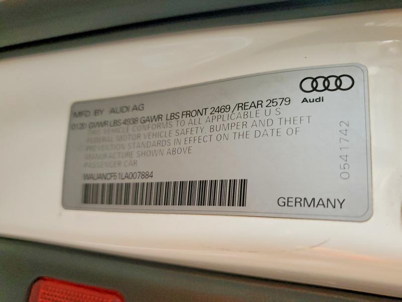 2020 Audi A5 მანქანა იყიდება აუქციონზე, vin: WAUANCF51LA007884, აუქციონის ნომერი: 52265456