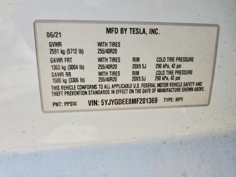 Auction sale of the 2021 Tesla Model Y, vin: 5YJYGDEE8MF201369, lot number: 51921076