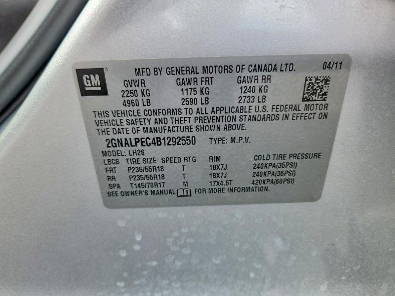 53512576 :رقم المزاد ، 2GNALPEC4B1292550 vin ، 2011 Chevrolet Equinox مزاد بيع