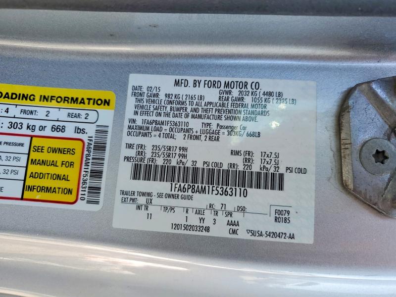 2015 Ford Mustang მანქანა იყიდება აუქციონზე, vin: 1FA6P8AM1F5363110, აუქციონის ნომერი: 53200426