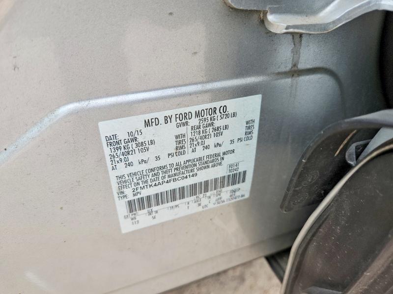 2015 Ford Edge მანქანა იყიდება აუქციონზე, vin: 2FMTK4AP4FBC04149, აუქციონის ნომერი: 52347576