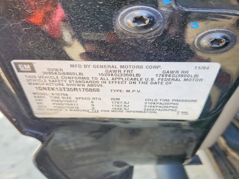 Auction sale of the 2005 Chevrolet Tahoe, vin: 1GNEK13T35R176868, lot number: 54350846
