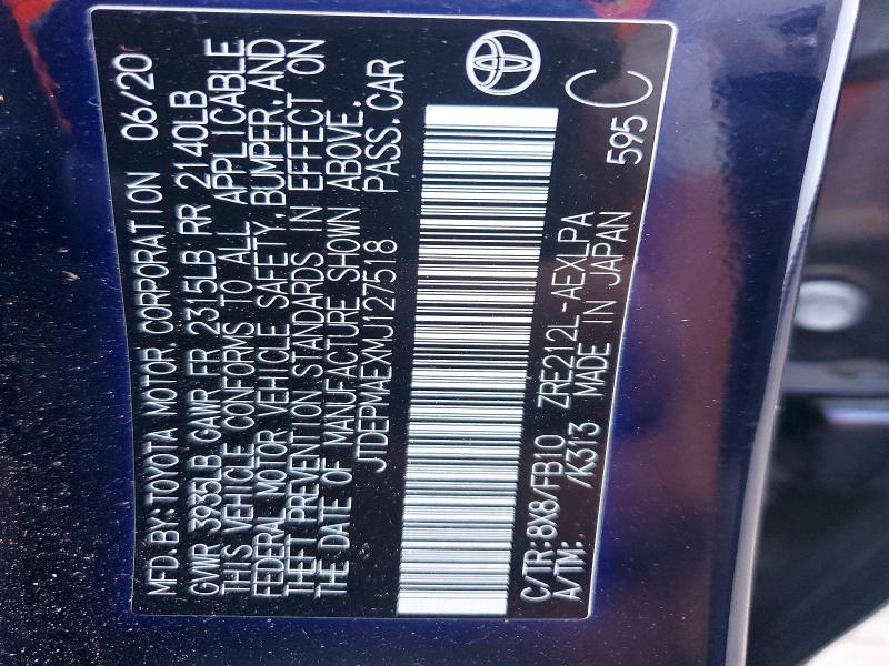 Продаж на аукціоні авто 2021 Toyota Corolla, vin: JTDEPMAEXMJ127518, номер лоту: 53930866