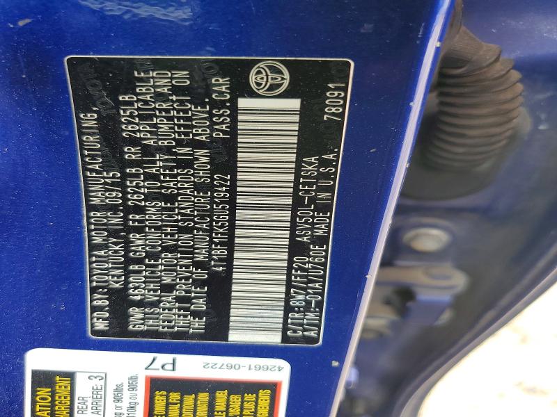 2016 Toyota Camry მანქანა იყიდება აუქციონზე, vin: 4T1BF1FK5GU519422, აუქციონის ნომერი: 52230936