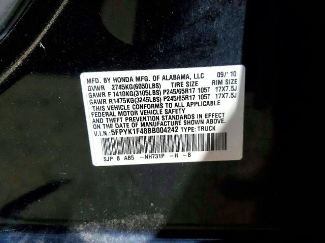 Продаж на аукціоні авто 2011 Honda Ridgeline, vin: 5FPYK1F48BB004242, номер лоту: 52428126