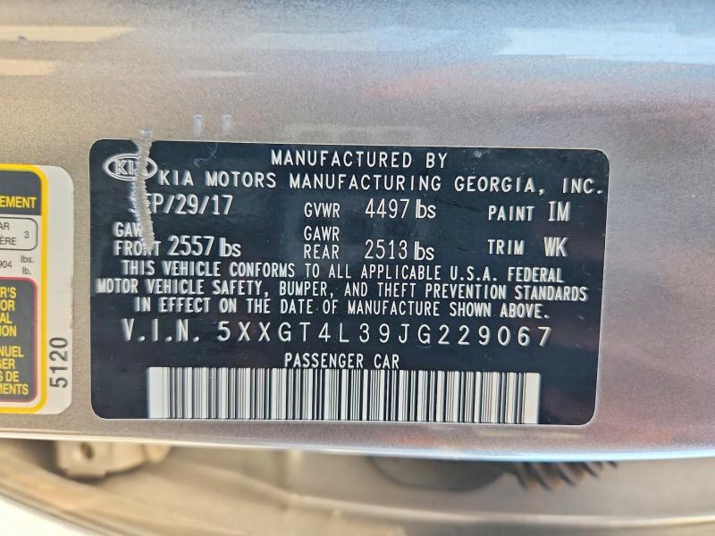 Продажа на аукционе авто 2018 Kia Optima, vin: 5XXGT4L39JG229067, номер лота: 52754846