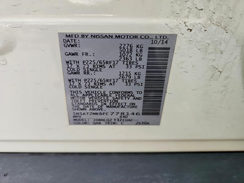 54672686 :رقم المزاد ، 5N1AT2MK6FC778146 vin ، 2015 Nissan Rogue مزاد بيع