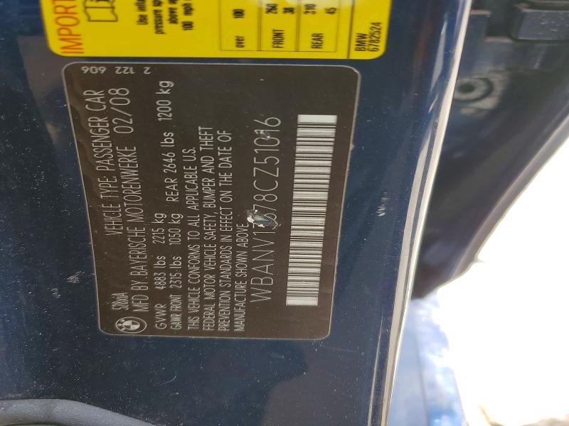 52778856 :رقم المزاد ، WBANV13578CZ51016 vin ، 2008 Bmw 528 مزاد بيع