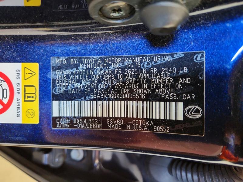Продажа на аукционе авто 2016 Lexus Es, vin: 58ABK1GGXGU005516, номер лота: 52469186
