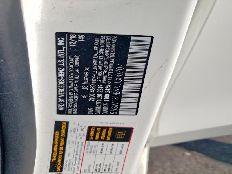 2019 Mercedes-benz C მანქანა იყიდება აუქციონზე, vin: 55SWF8DB9KU300707, აუქციონის ნომერი: 52945846