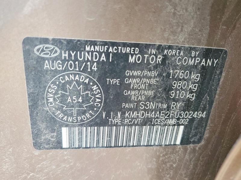 2015 Hyundai Elantra მანქანა იყიდება აუქციონზე, vin: KMHDH4AE2FU302494, აუქციონის ნომერი: 53235136