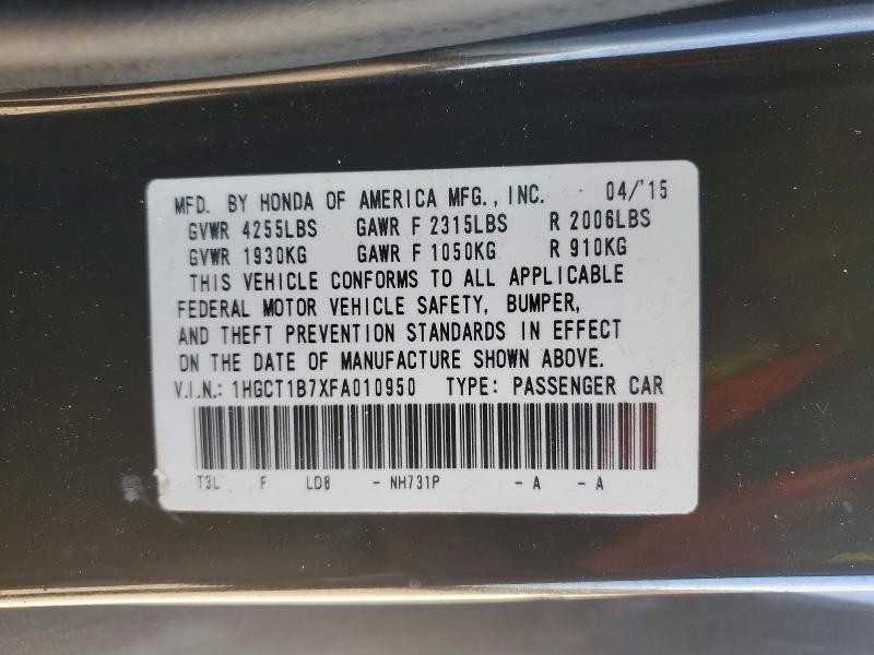 52169806 :رقم المزاد ، 1HGCT1B7XFA010950 vin ، 2015 Honda Accord مزاد بيع