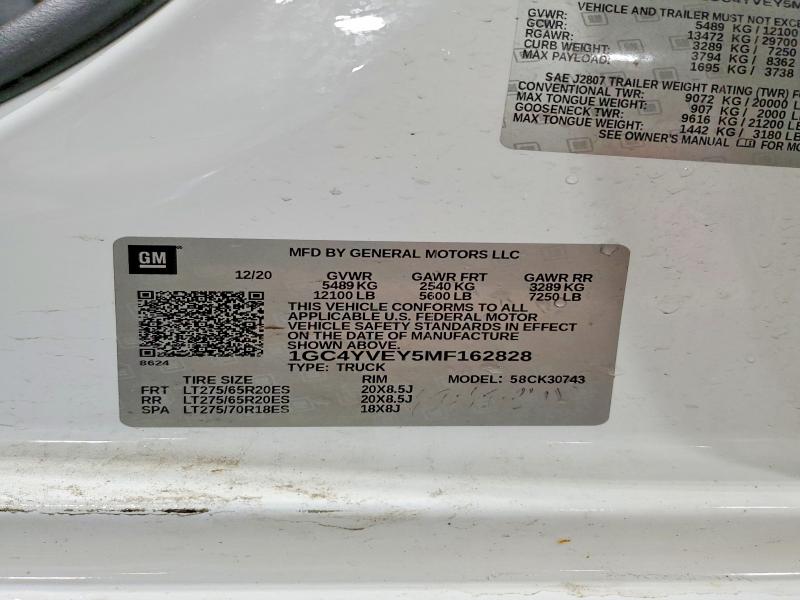 Aukcja sprzedaży 2021 Chevrolet Silverado, vin: 1GC4YVEY5MF162828, numer aukcji: 55202506