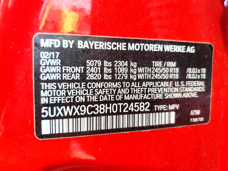 Продаж на аукціоні авто 2017 Bmw X3, vin: 5UXWX9C38H0T24582, номер лоту: 55195226