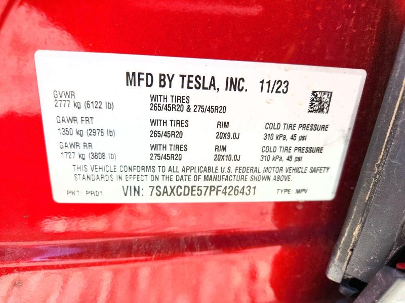 Продажа на аукционе авто 2023 Tesla Model X, vin: 7SAXCDE57PF426431, номер лота: 54832126