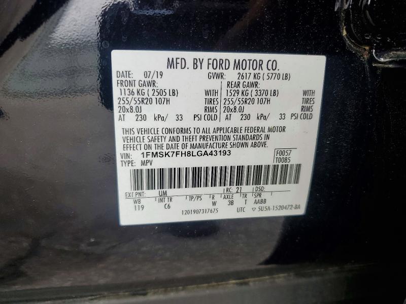 Продажа на аукционе авто 2020 Ford Explorer, vin: 1FMSK7FH8LGA43193, номер лота: 54952796