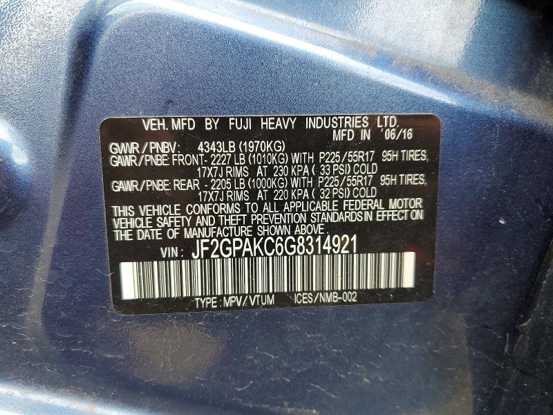 2016 Subaru Crosstrek მანქანა იყიდება აუქციონზე, vin: JF2GPAKC6G8314921, აუქციონის ნომერი: 52358016