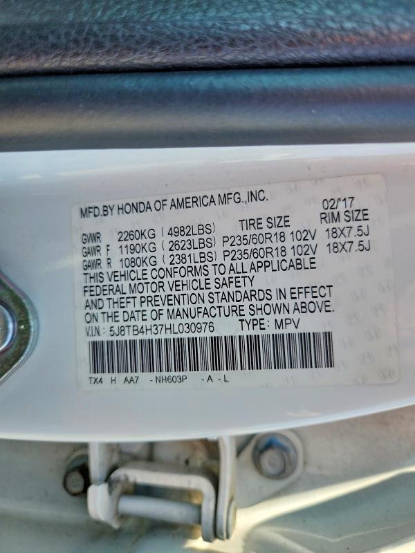 54195976 :رقم المزاد ، 5J8TB4H37HL030976 vin ، 2017 Acura Rdx مزاد بيع